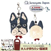 【Kusuguru Japan】日本眼鏡貓 票卡夾 刺繡絨毛立體鬥牛犬造型 伸縮卷線票卡包  -單一款式