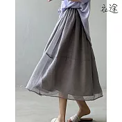 【衣途】韓高腰褶皺寬鬆A字大擺裙(KDSY-B232) M 霧灰色