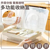 【EZlife】手提分格雙層透明文具收納盒