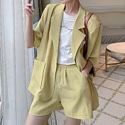 【MsMore】 西裝短袖短褲套裝休閒薄款小個子網紅炸街兩件式# 124944 M 黃色