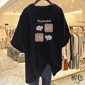 【初色】圓領短袖大象字母印花休閒T恤上衣女上衣-共8色-11601(M-3XL可選) M 黑色