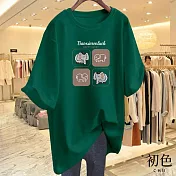 【初色】圓領短袖大象字母印花休閒T恤上衣女上衣-共8色-11601(M-3XL可選) M 綠色