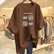 【初色】圓領短袖大象字母印花休閒T恤上衣女上衣-共8色-11601(M-3XL可選) M 咖啡色