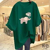 【初色】圓領短袖氣球大象印花休閒T恤上衣女上衣-共9色-11602(M-3XL可選) M 綠色