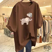 【初色】圓領短袖氣球大象印花休閒T恤上衣女上衣-共9色-11602(M-3XL可選) M 咖啡色