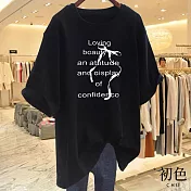 【初色】寬鬆圓領短袖字母印花休閒T恤上衣女上衣-共8色-11608(M-3XL可選) M 黑色