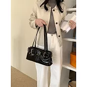 O-ni O-ni全新品精選優質皮革休閒鬆弛感皮帶個性設計百搭高級橫款時尚托特包(品質保證)(bag-6112) 黑色