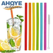 【AHOYE】矽膠環保吸管 6支入附清潔刷 (直吸管 軟吸管 飲料吸管)
