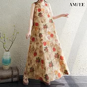 【AMIEE】時尚波西米亞風加大無袖印花連衣裙洋裝(KDDY-904) 3XL 圖片色