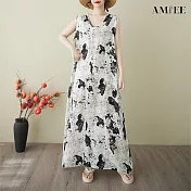 【AMIEE】棉麻慵懶風寬鬆版無袖連衣裙洋裝(KDDY-2908) FREE 圖片色
