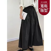【慢。生活】日系復古波浪抽褶高腰大擺長裙 J12216  FREE 黑色