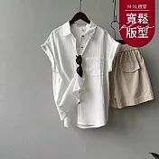 【慢。生活】法式寬鬆設計感捲邊短袖襯衫 J12204  FREE 白色