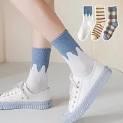 【AnZa】韓風棉料撞色格子條紋襪短襪中筒襪(3入組) A組