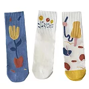 【AnZa】童趣塗鴉純棉休閒襪中筒襪短襪學生襪(3入/組) 圖片色