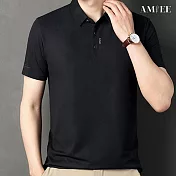 【AMIEE】華夫格翻領短袖Polo衫(男裝/KDTY-2414) M 黑色