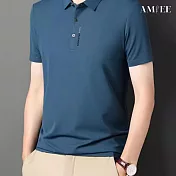 【AMIEE】華夫格翻領短袖Polo衫(男裝/KDTY-2414) M 藍色