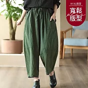 【慢。生活】復古棉麻休閒燈籠褲 6502 FREE 綠色