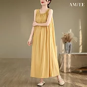 【AMIEE】鬆弛感懶人裙極簡無袖中長款連衣裙(KDDY-2020) L 黃色