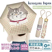 【Kusuguru Japan】日本眼鏡貓 晴雨兩用抗UV折疊傘-鈴蘭堂 Parlor系列 -淺緣花紋