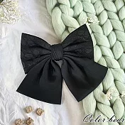 【卡樂熊】氣質蕾絲壓花造型彈簧夾/髮夾(兩色)- 黑色