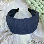 【卡樂熊】針織寬版坑條造型髮箍(五色)- 牛仔藍