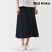 【MUJI 無印良品】女速乾平織布寬襬裙 M 暗藍