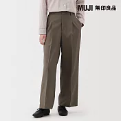 【MUJI 無印良品】女撥水加工彈性打褶直筒褲 M 深摩卡棕