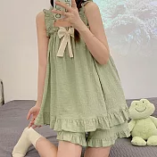 【AnZa】荷葉鬆緊肩帶兩件式居家服睡衣(2色)      FREE 綠色