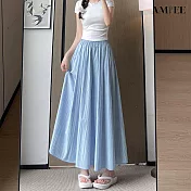 【AMIEE】山本風涼感冰絲顯瘦褲裙(KDPY-415) M 淺藍色