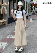 【AMIEE】山本風涼感冰絲顯瘦工裝褲裙(KDPY-564) M 奶杏色
