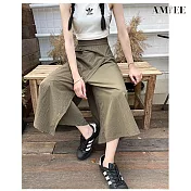 【AMIEE】山本風涼感冰絲顯瘦工裝褲裙(KDPY-564) M 鹹菜綠