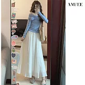 【AMIEE】高腰休閒垂感涼感冰絲褲裙(KDPY-278) M 白色
