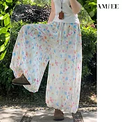 【AMIEE】彩色印花涼感冰絲顯瘦褲裙(KDPY-602) M 彩色小花