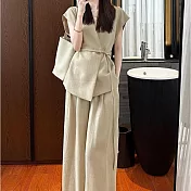 【MsMore】 幹練氣質輕奢女人味卡其色背心長褲2件式套裝# 125220 M 卡其色