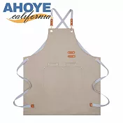 【AHOYE】日系可調節肩帶大口袋工作圍裙 1入組 (廚房圍裙 口袋圍裙) 卡其色