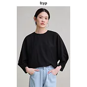 ltyp旅途原品 皺感醋酸天絲肌理小衫 夏季新款極簡優雅蝙蝠袖上衣 M L  M 經典黑