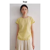 ltyp旅途原品 真絲可水洗皺感乾絲抽褶收腰T恤 氣質顯瘦上衣 M L  M 奶油黃