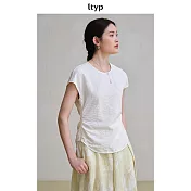 ltyp旅途原品 真絲可水洗皺感乾絲抽褶收腰T恤 氣質顯瘦上衣 M L  M 象牙白