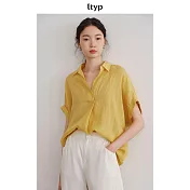 ltyp旅途原品 100支細麻純苧麻小衫 夏新款通勤百搭薄款短袖上衣 M L  M 柑橘黃