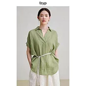 ltyp旅途原品 100支細麻純苧麻小衫 夏新款通勤百搭薄款短袖上衣 M L  M 螢石綠