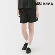 【MUJI 無印良品】女亞麻水洗短褲 S 黑色