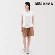 【MUJI 無印良品】女亞麻水洗短褲 S 深橘