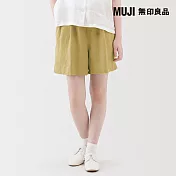 【MUJI 無印良品】女亞麻水洗短褲 S 芥黃
