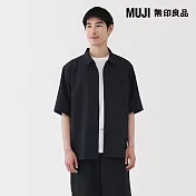【MUJI 無印良品】男透氣彈性五分袖襯衫 S 暗藍