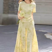 【MsMore】 棉套裝藝術暈染涼爽短袖半身長裙兩件式# 125298 XL 綠色