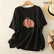 【AMIEE】復古印花短袖休閒上衣T恤(KDTY-1876) 2XL 黑色