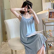 【AnZa】絲光涼感細肩帶中長款睡衣居家服連身裙(2色)     FREE 淺藍