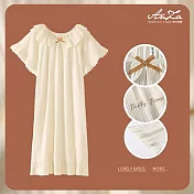 【AnZa】五分袖荷葉領寬鬆居家休閒連身裙 FREE 杏色