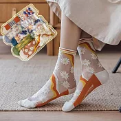 【AnZa】超薄玻璃絲菱格花卉中筒襪水晶襪(5入組)    圖片色