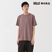 【MUJI 無印良品】男天竺圓領短袖T恤 S 煙燻粉橫紋